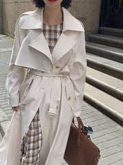 Solid Color Mid-Length Belted Outwear