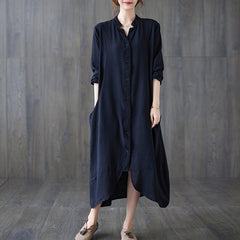 Irregular Solid Color V Neck Midi Dress