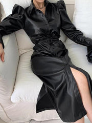 Casual Single-Breasted Slit Dresses