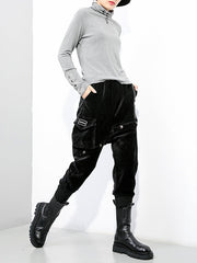 Women Zipper Elastic Waist Casual Pants