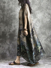 Silk Batwing National Printed Long Robe