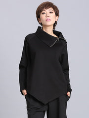 Stylish Zipper Irregularity High-Neck T-Shirts Tops