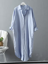 Loose Solid Ramie Cotton Shirt Dress