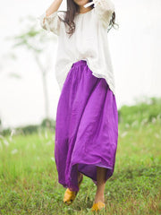 Loose Purple Pleated Silk Skirt