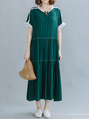 Loose Split-Joint Pleated Midi Dress