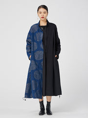 Retro Denim Splicing Embroidered Polka Dot Midi Dress