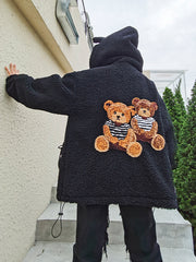 Women Hooded Printed Plus Velvet Casual Coat