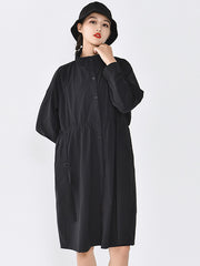 Stand-Up Collar Single-Breasted Plus Size Shirt Dress Midi Dress