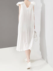 Fashion Solid Petal Sleeve Pleats Dress