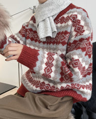 Women Round Neck Thick Loose Casual Sweater