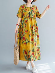 Original Floral Round-Neck Dress