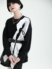 Loose Irregular Lace-Up Color-Block Sweatshirt