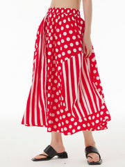 High Waisted Roomy Polka-Dot Split-Joint Striped Skirts Bottoms