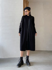 Zipper Solid Round-Neck Midi Dress