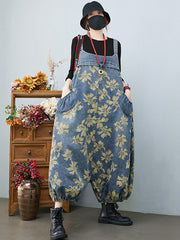 Denim Floral Print Jumpsuit