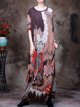 Round Neck Print Knit Midi Dress