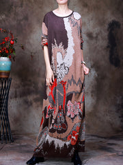 Round Neck Print Knit Midi Dress