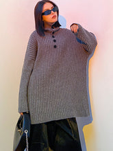 High Neck Single Breasted Striped Sweater