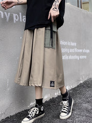 Retro Contrast Color Big Pocket Casual Skirt