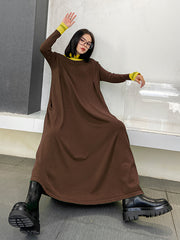 Women Color Matching Long Sleeve Knitted Dress
