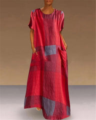 Casual Loose Plaid Round Neck Maxi Dress