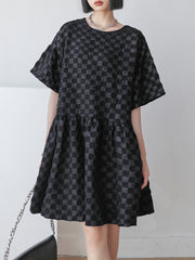 Round Neck Plaid Ruffled Mini Skirt