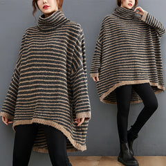Plus Size Women's Loose Striped Long Sleeve Sweater