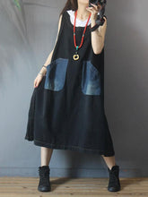 Vintage Pocket Splicing Sleeveless Jean Dress
