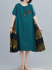 Loose Round Neck Printed Splicing Dress