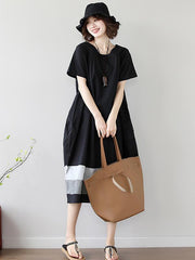 Loose Splicing Square-Collar Midi Dress