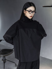 Loose High Neck Stitching Mid-Length Shirt