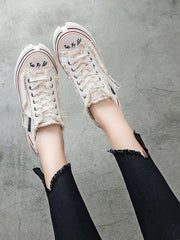 Flat Heels Lace Up Canvas Sneakers