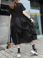 Colorblock Stitching Round Neck Short Sleeve Loose Casual Dress