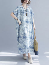 V-Neck Printed Short Sleeves Maxi Dress