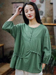 Loose Solid Nine Points Sleeve Asymmetrical Pleat T-Shirts