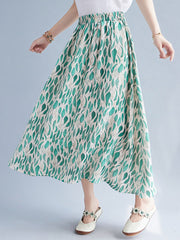 Leaf Printed Elastic Waist Skirt