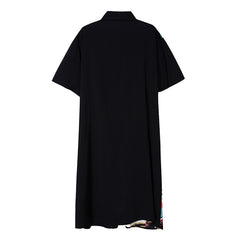 Short Sleeves Contrast Color Printed Midi Dress