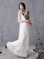 Two Pieces Silk White Cropped Long Dress