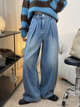 Straight Tube Pleated Retro Casual Denim Pants