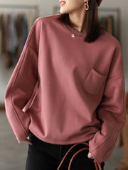 Women Round Neck Loose Casual Pullover Sweatshirt