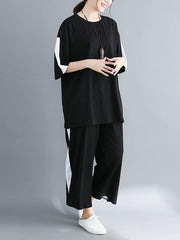 Two-Pieces Loose Colorblock T-Shirt And Pants Set