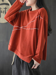 Women Retro Loose Pullover Sweatshirt