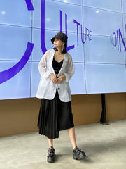 Black Asymmetric Pleated Split-Joint Skirts