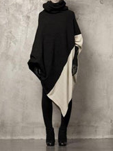 Stylish Asymmetric Split-Joint Contrast Color Heaps Collar Sweatshirt Top