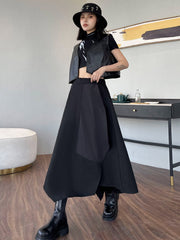 Irregular Split-Joint Black Empire A-Line Skirt