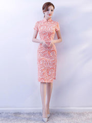 Pink Stretch Cotton Cheongsam Mini Dress