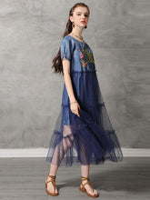 Mesh Split-joint Embroidered Midi Dress