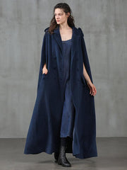 Navy Blue Elegance Loose Lapel Cape Outwear