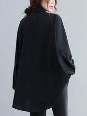 Women Contrast Stitching Loose Bat Sleeve Shirt