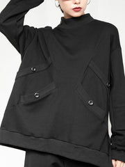 Women Stand Collar Loose Casual Sweatshirt